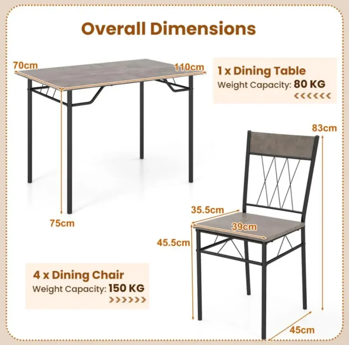 Hivvago 5-Piece Dining Table Set for 4 with Kitchen Table and 4 Dining Chairs