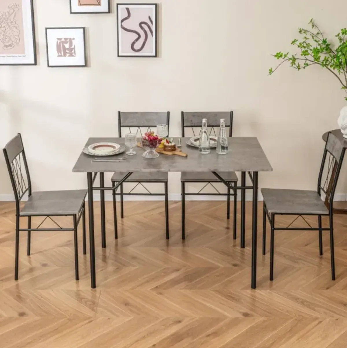 Hivvago 5-Piece Dining Table Set for 4 with Kitchen Table and 4 Dining Chairs