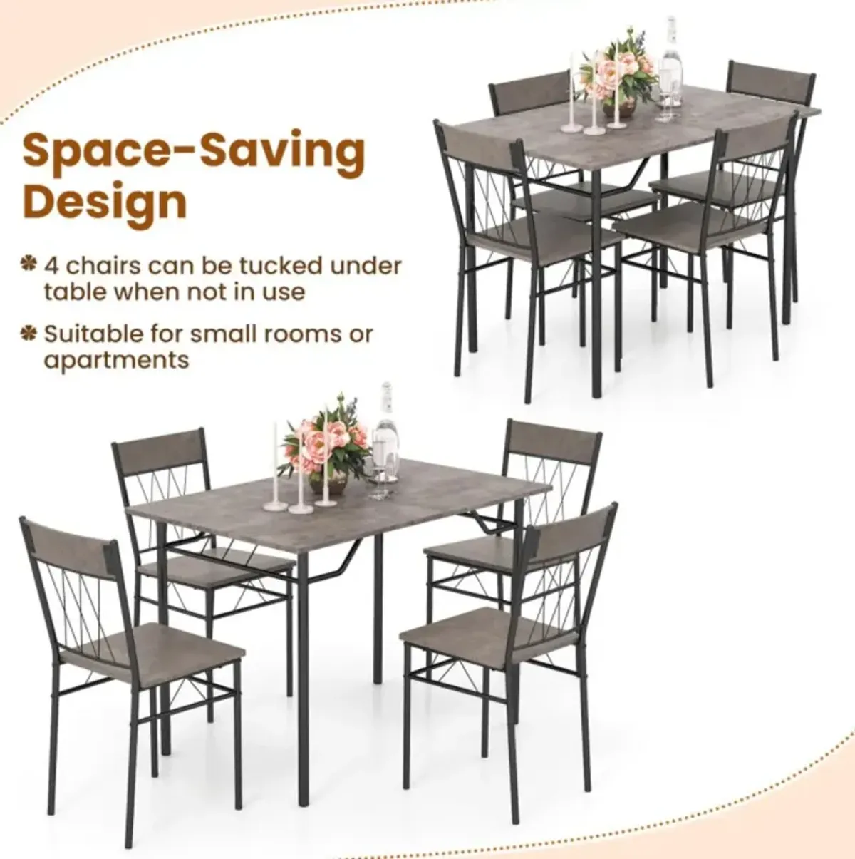 Hivvago 5-Piece Dining Table Set for 4 with Kitchen Table and 4 Dining Chairs