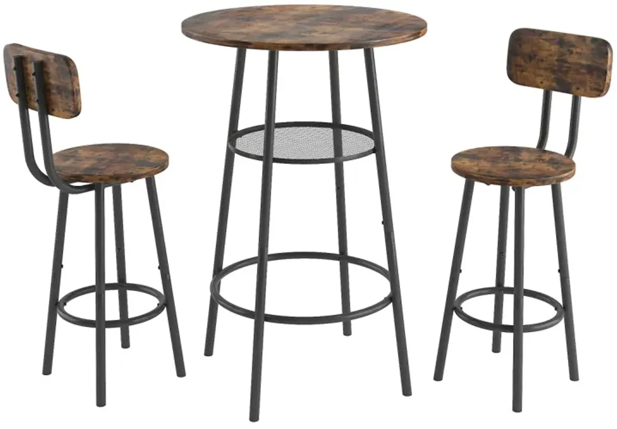 Bar Table, Equipped With 2 Bar Stools, With Backrest And Partition