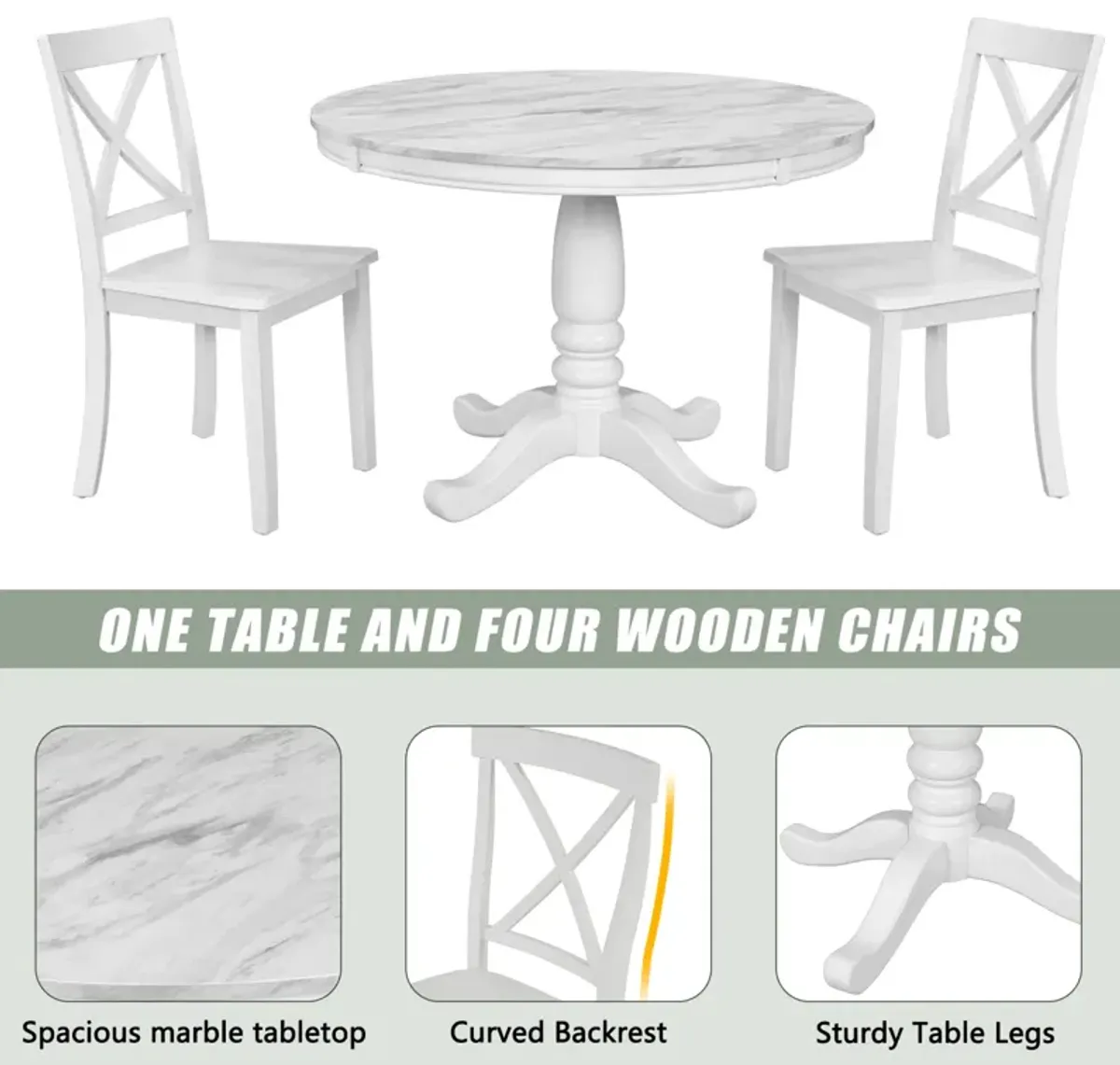 Kitchen Room Solid Wood Table with 4 Chairs