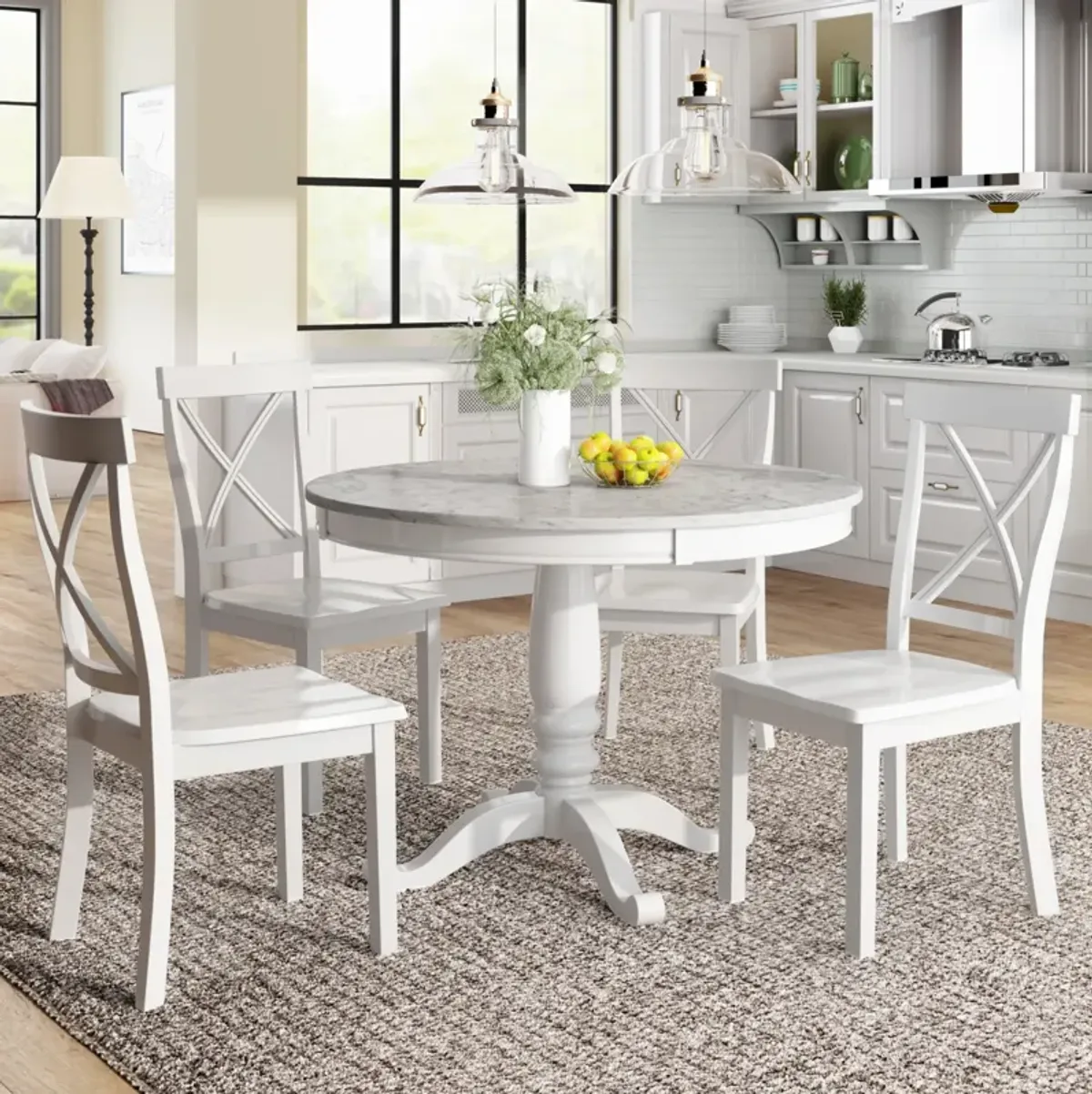 Kitchen Room Solid Wood Table with 4 Chairs
