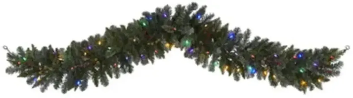 HomPlanti 6' Flocked Artificial Christmas Garland with 50 Multicolored LED Lights and Berries