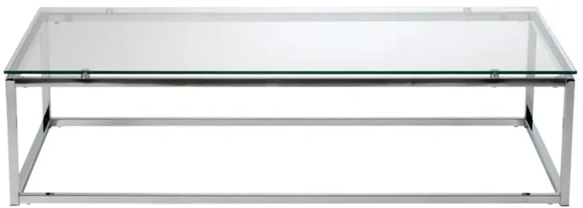 47.8 X 24 X 12 Rectangle Coffee Table In Clear Glass With Chrome Base