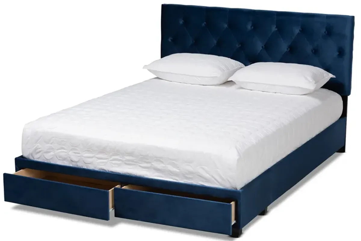 Baxton Studio Caronia Modern and Contemporary Navy Blue Velvet Fabric Upholstered 2-Drawer Queen Size Platform Storage Bed