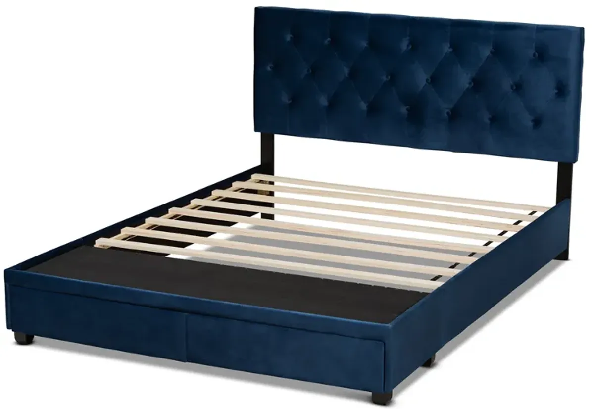 Baxton Studio Caronia Modern and Contemporary Navy Blue Velvet Fabric Upholstered 2-Drawer Queen Size Platform Storage Bed