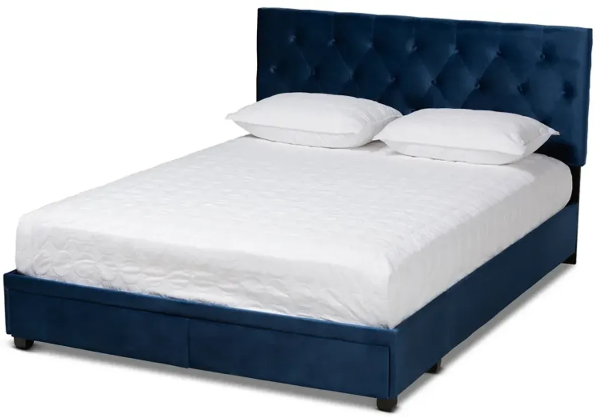 Baxton Studio Caronia Modern and Contemporary Navy Blue Velvet Fabric Upholstered 2-Drawer Queen Size Platform Storage Bed