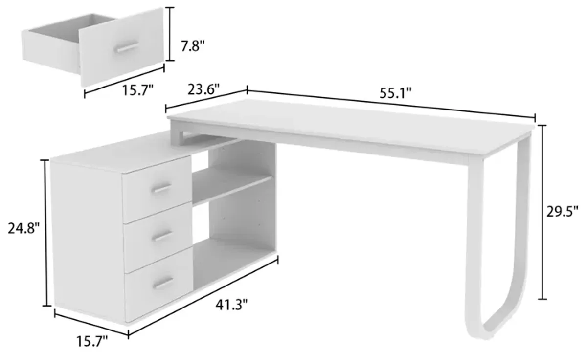 55.1 in. L-Shaped Black Wood Computer Desk Writing Desk Office Executive Desk With Removable Tabletop, Shelves 3-Drawers