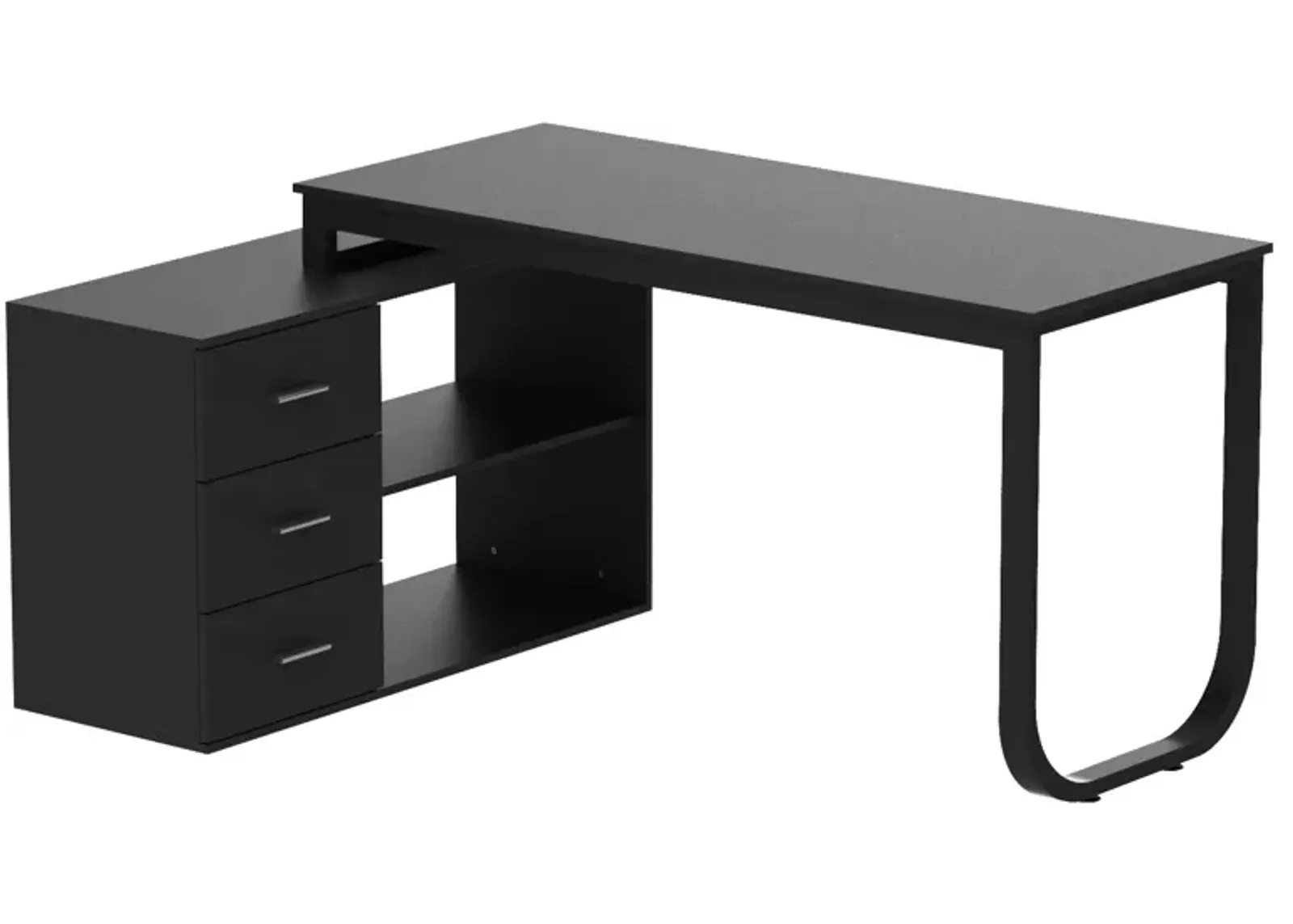 55.1 in. L-Shaped Black Wood Computer Desk Writing Desk Office Executive Desk With Removable Tabletop, Shelves 3-Drawers