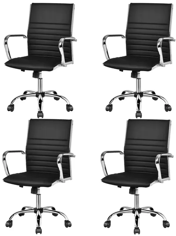Costway Set of 4 PU Leather Office Chair High Back Conference Task Chair Black