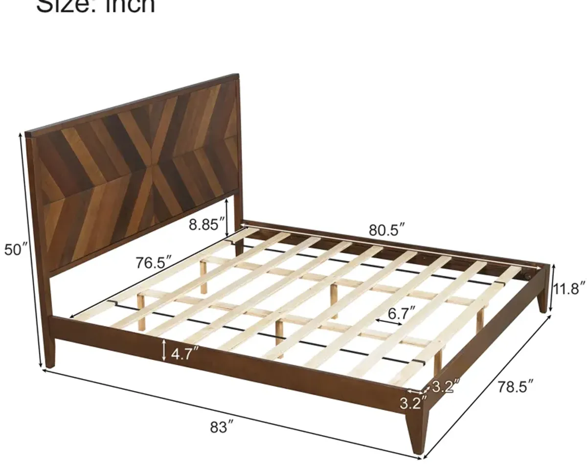 Gewnee Mid-Century Modern Platform Bed Wood Slat Support with No Box Spring Needed,King Walnut