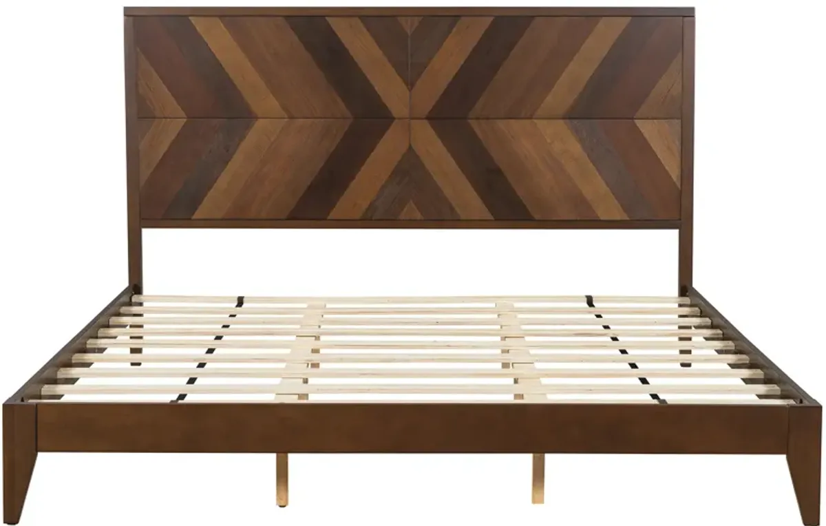 Gewnee Mid-Century Modern Platform Bed Wood Slat Support with No Box Spring Needed,King Walnut