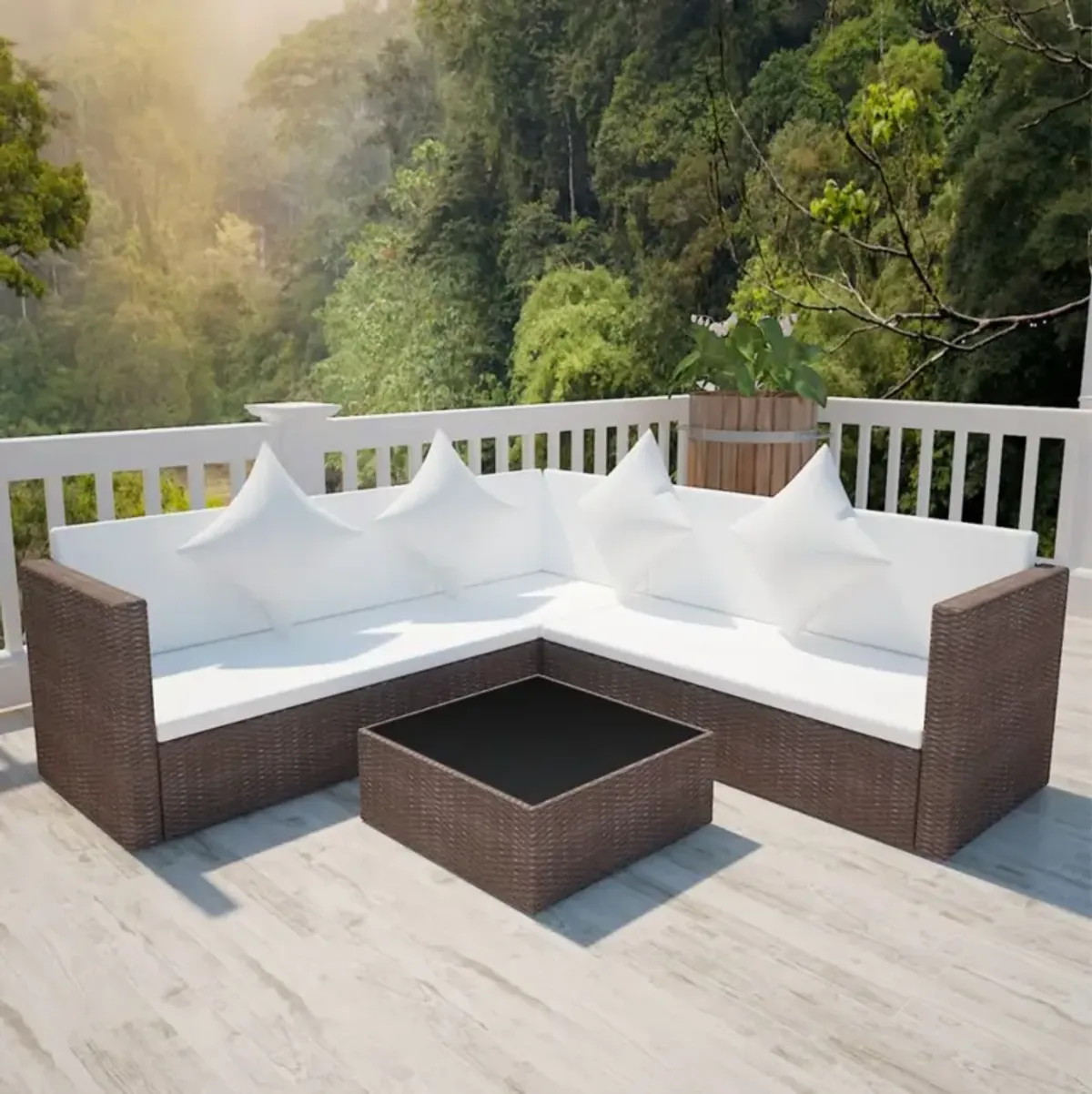 vidaXL 4 Piece Garden Lounge Set with Cushions Poly Rattan Brown