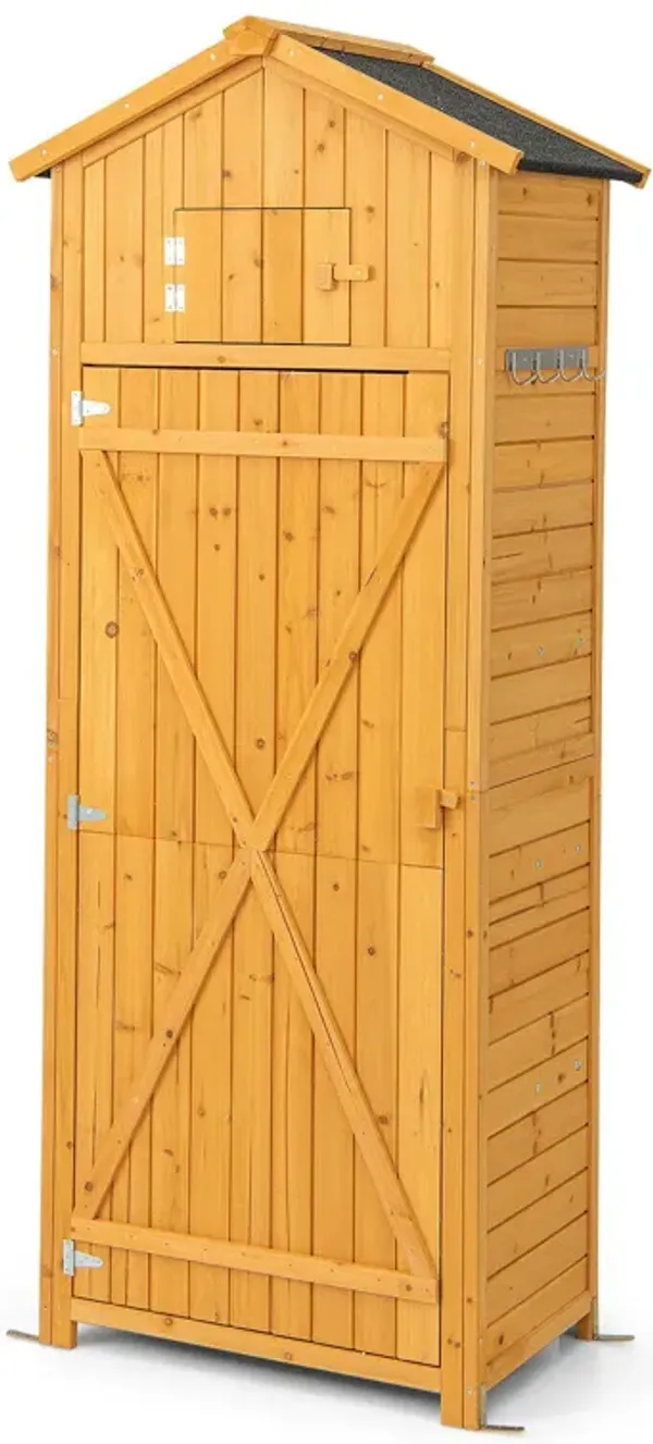 71 Inch Tall Garden Tool Storage Cabinet with Lockable Doors and Foldable Table-Natural