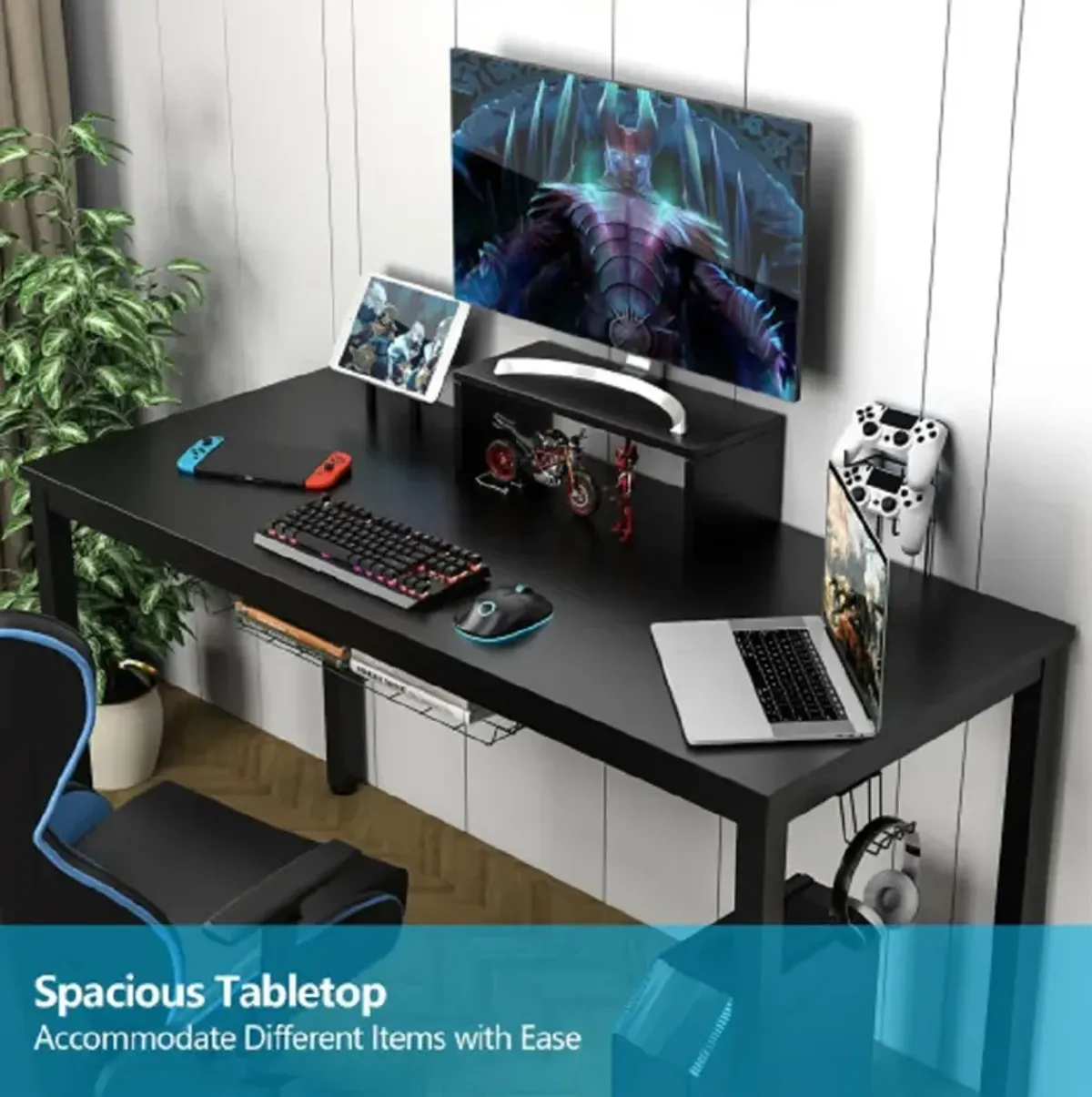 55 Inch Ergonomic Gaming Desk with Monitor Shelf