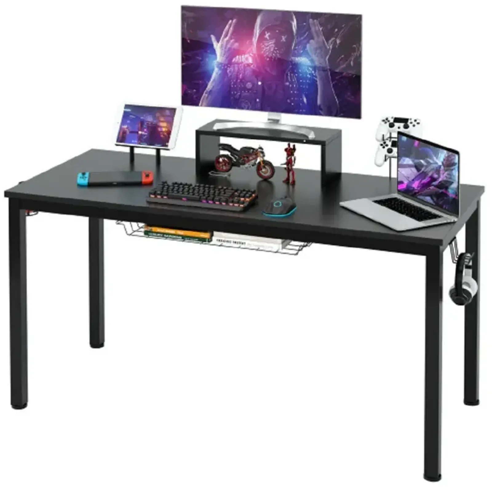 55 Inch Ergonomic Gaming Desk with Monitor Shelf