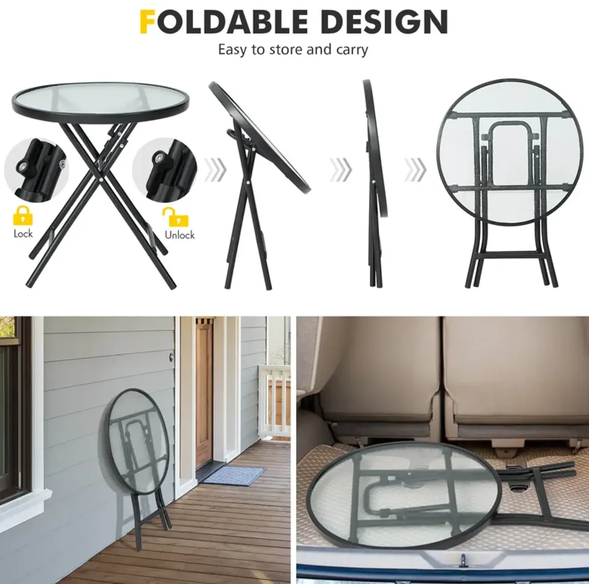 Patio Side Table with Tempered Glass Tabletop
