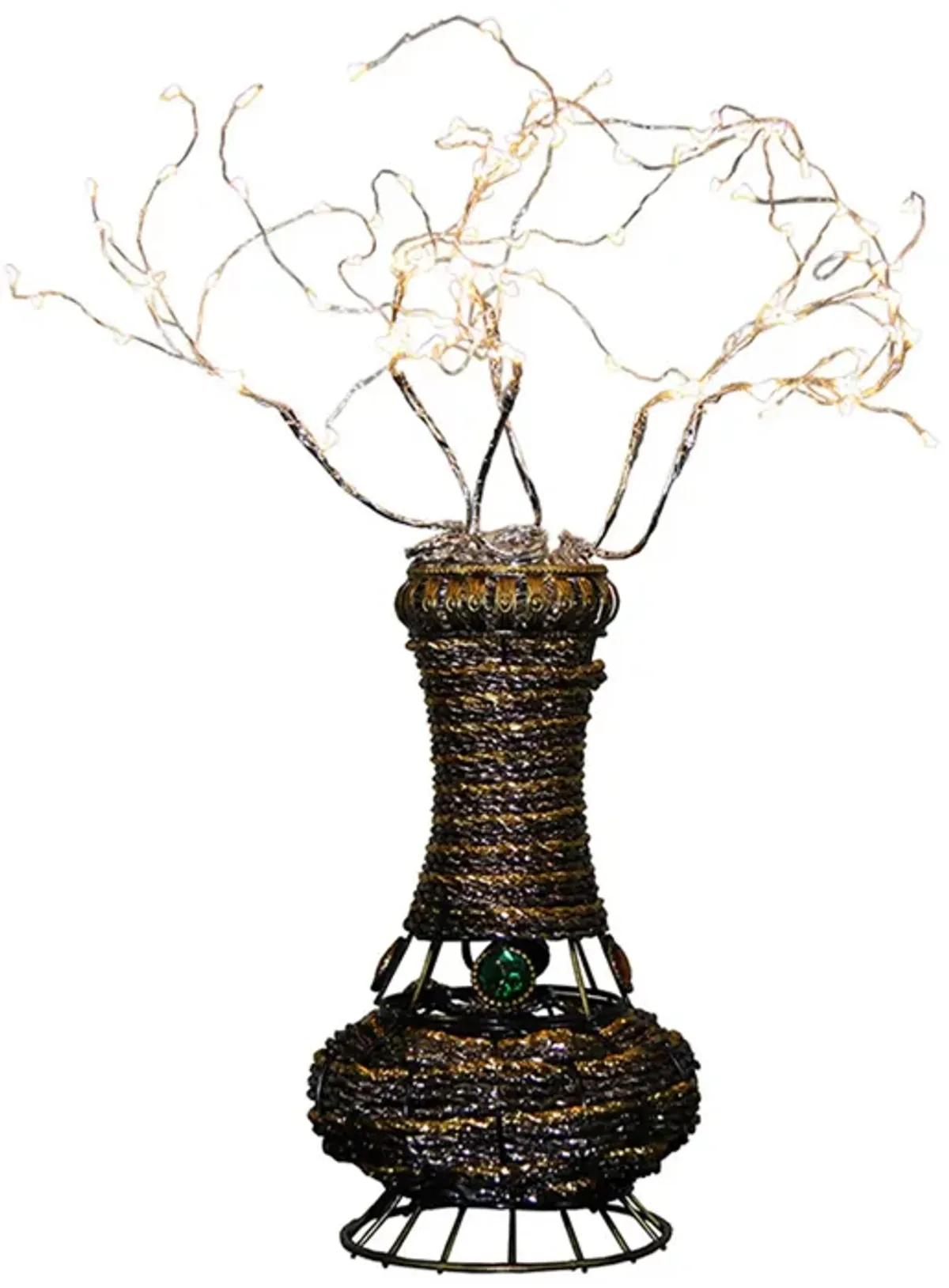 Tree Table Lamp with Aluminum Wire and Multiple LED, White - Benzara