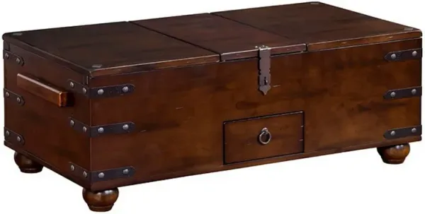 Odel Trunk Coffee Table, Dark Brown Mahogany, Rectangular 48 Inch - Benzara