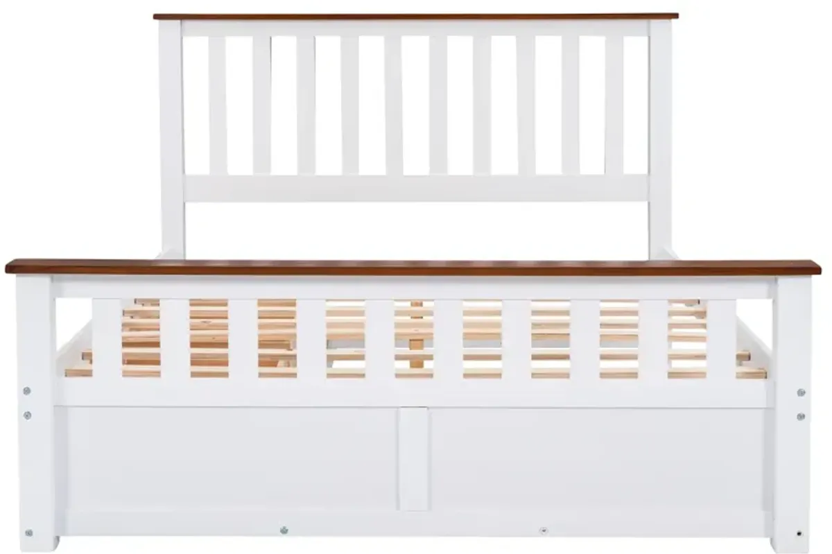 Queen Size Wood Platform Bed With Two Drawers And Wooden Slat Support