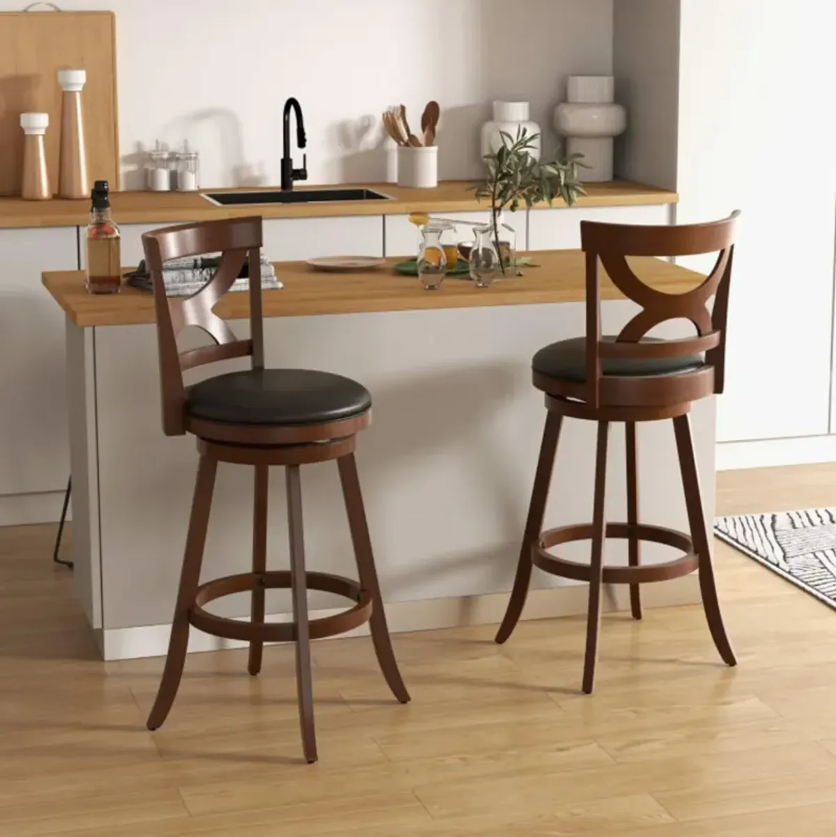 Hivvago Swivel Bar Stools Set of 2 with Soft Cushion and Elegant Hollow Backrest