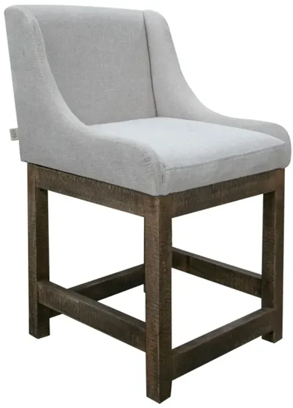 Lamy Counter Height Chair, Curved Arms, Compact, Rich Beige Polyester - Benzara