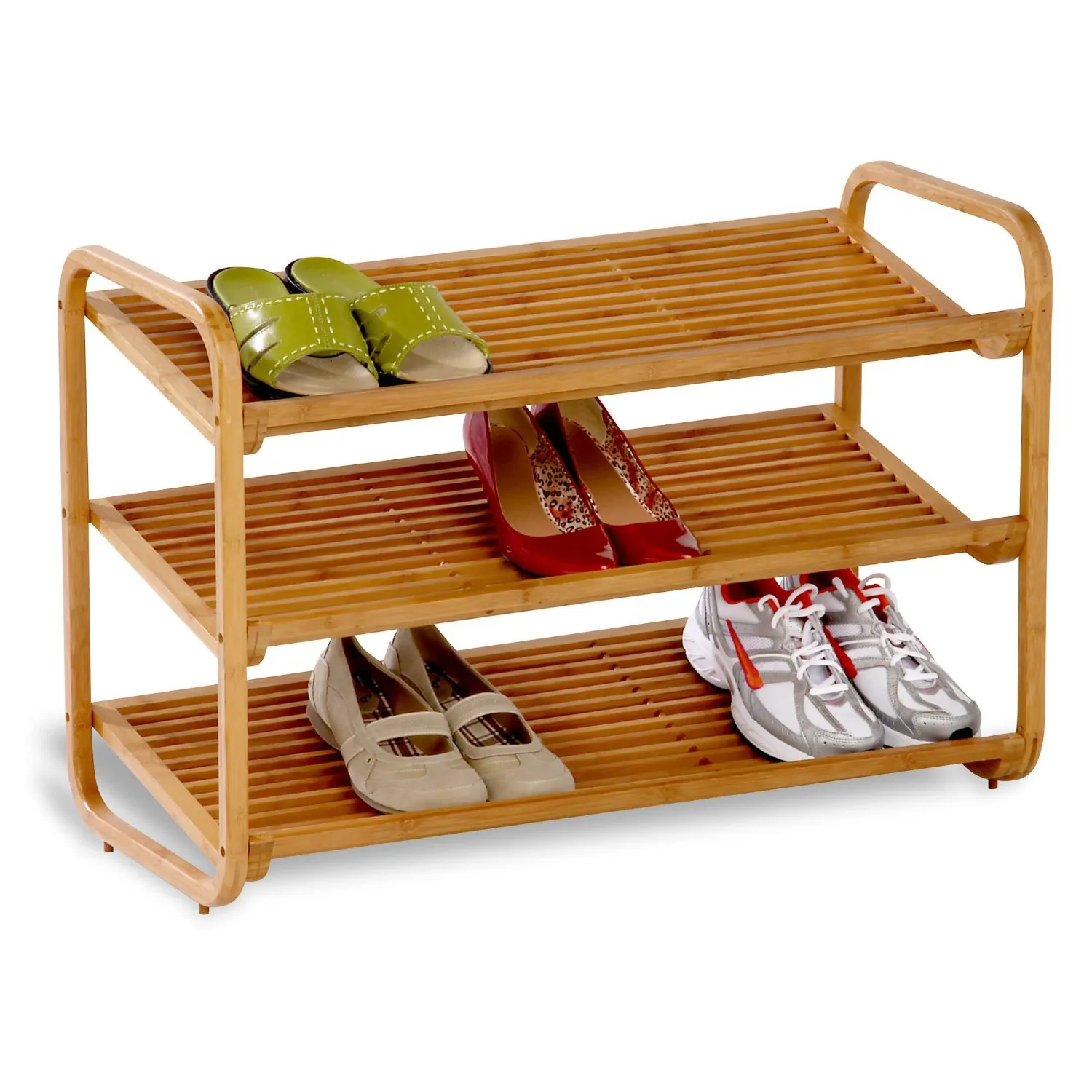 QuikFurn 3-Tier Bamboo Shoe Rack Shelf  - Holds 9-12 Pairs of Shoes