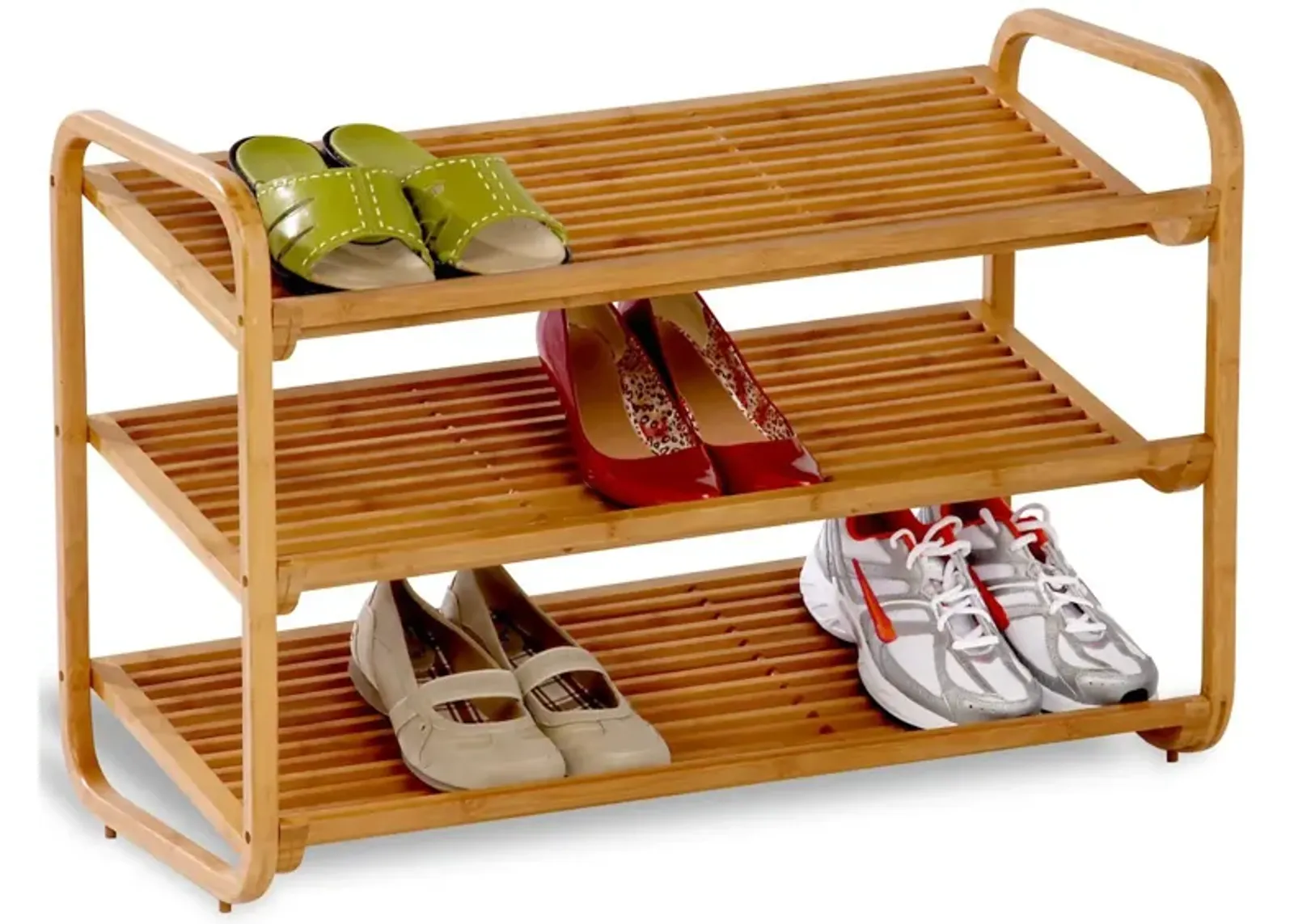 QuikFurn 3-Tier Bamboo Shoe Rack Shelf  - Holds 9-12 Pairs of Shoes