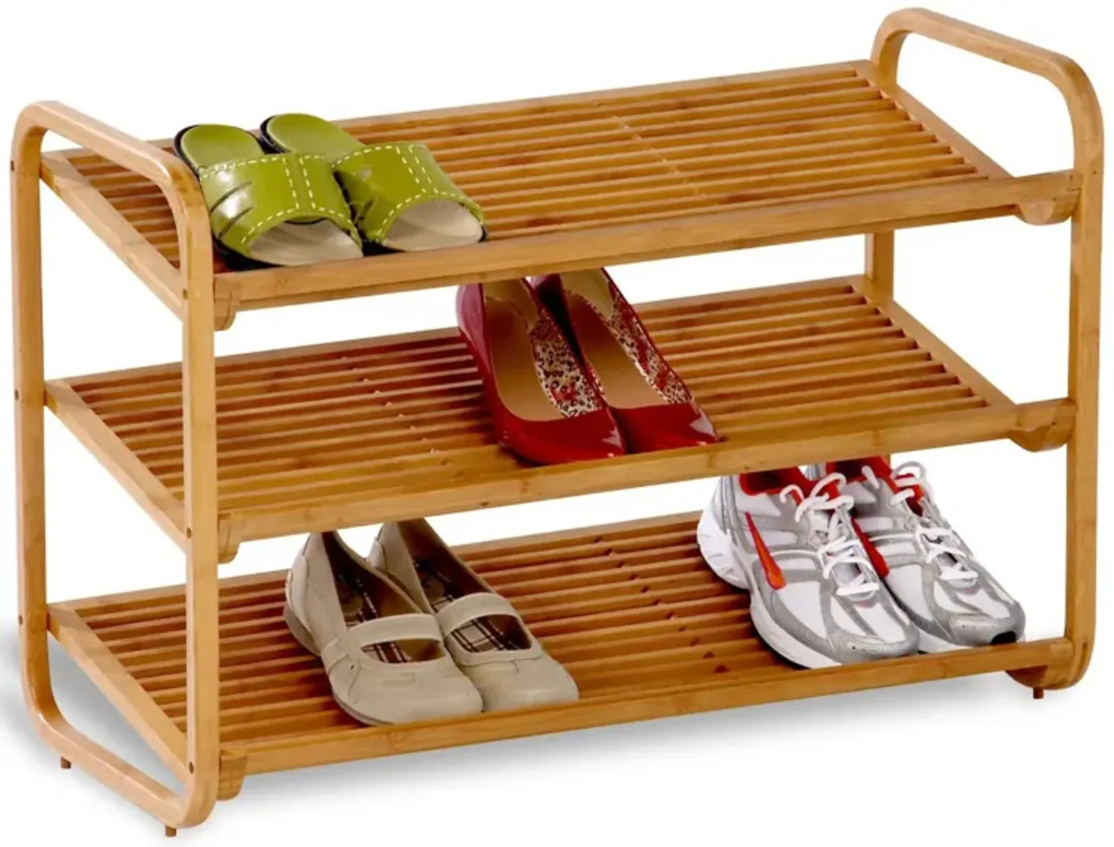 QuikFurn 3-Tier Bamboo Shoe Rack Shelf  - Holds 9-12 Pairs of Shoes