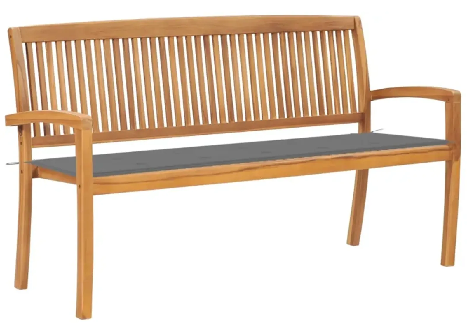 vidaXL Stacking Patio Bench with Comfort Cushion - Solid Teak Wood - Outdoor Garden Furniture - Weather-Resistant & Durable - Classic Design - Gray Fabric Cushion