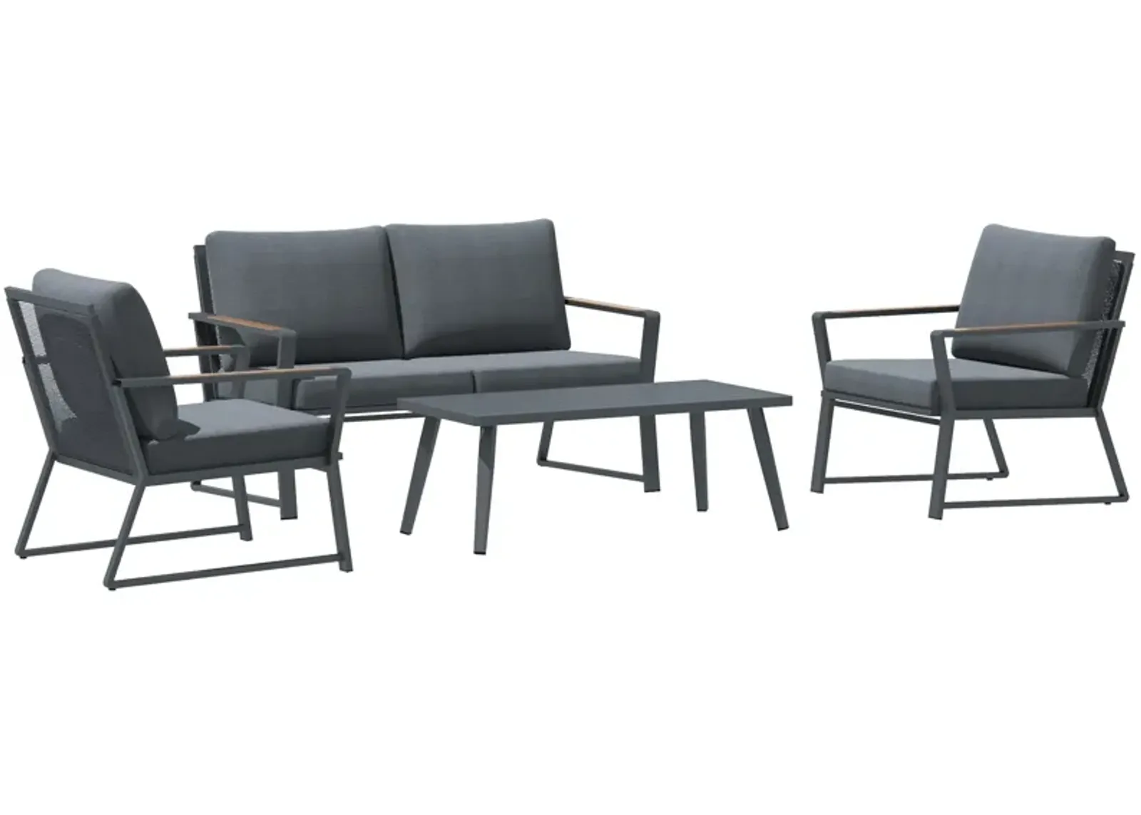 Dark Grey Patio Ensemble: 4-Piece Aluminum Set with Loveseat and Table