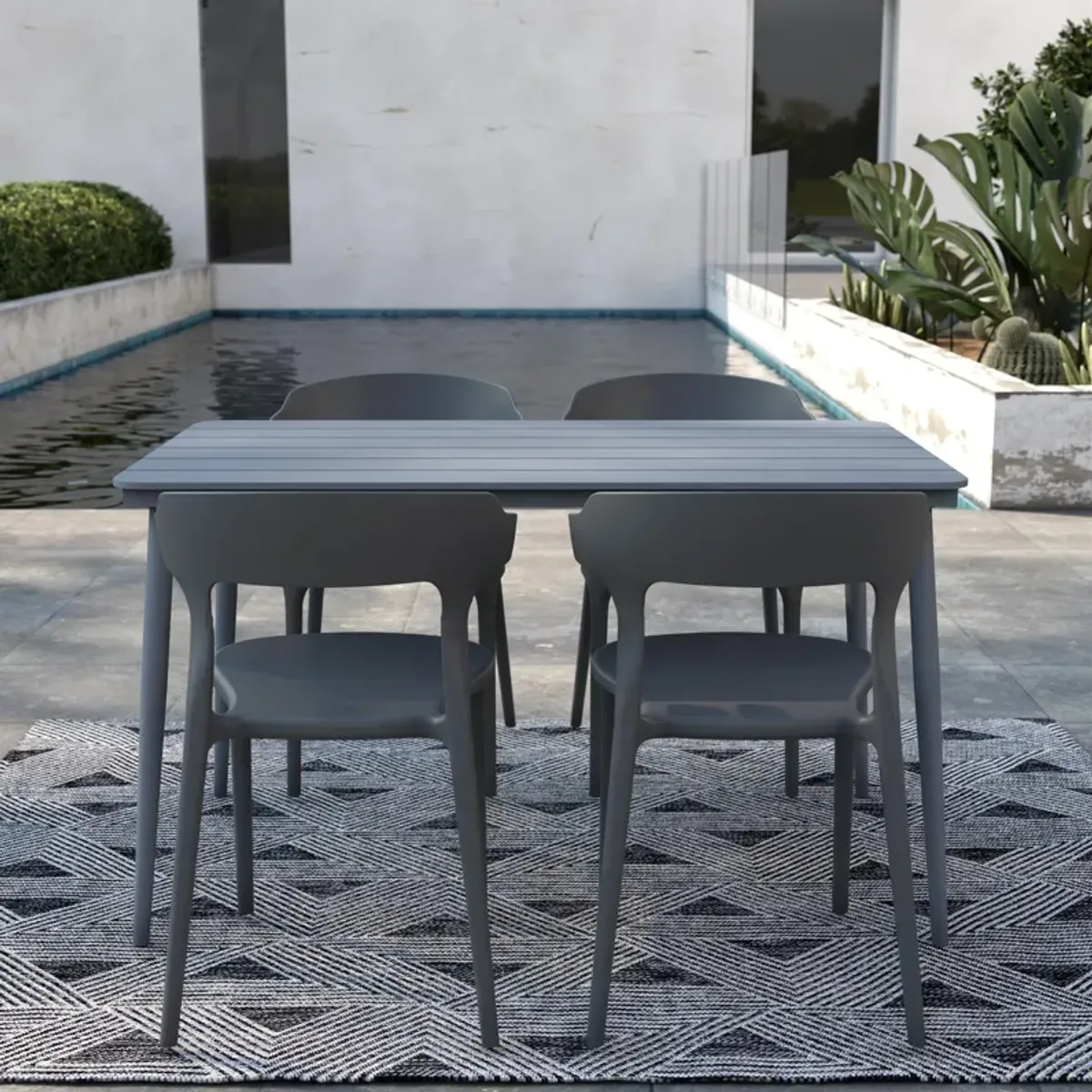 Novogratz Poolside Gossip, April 50" x 29" Rectangular Indoor/Outdoor Dining Table, Charcoal