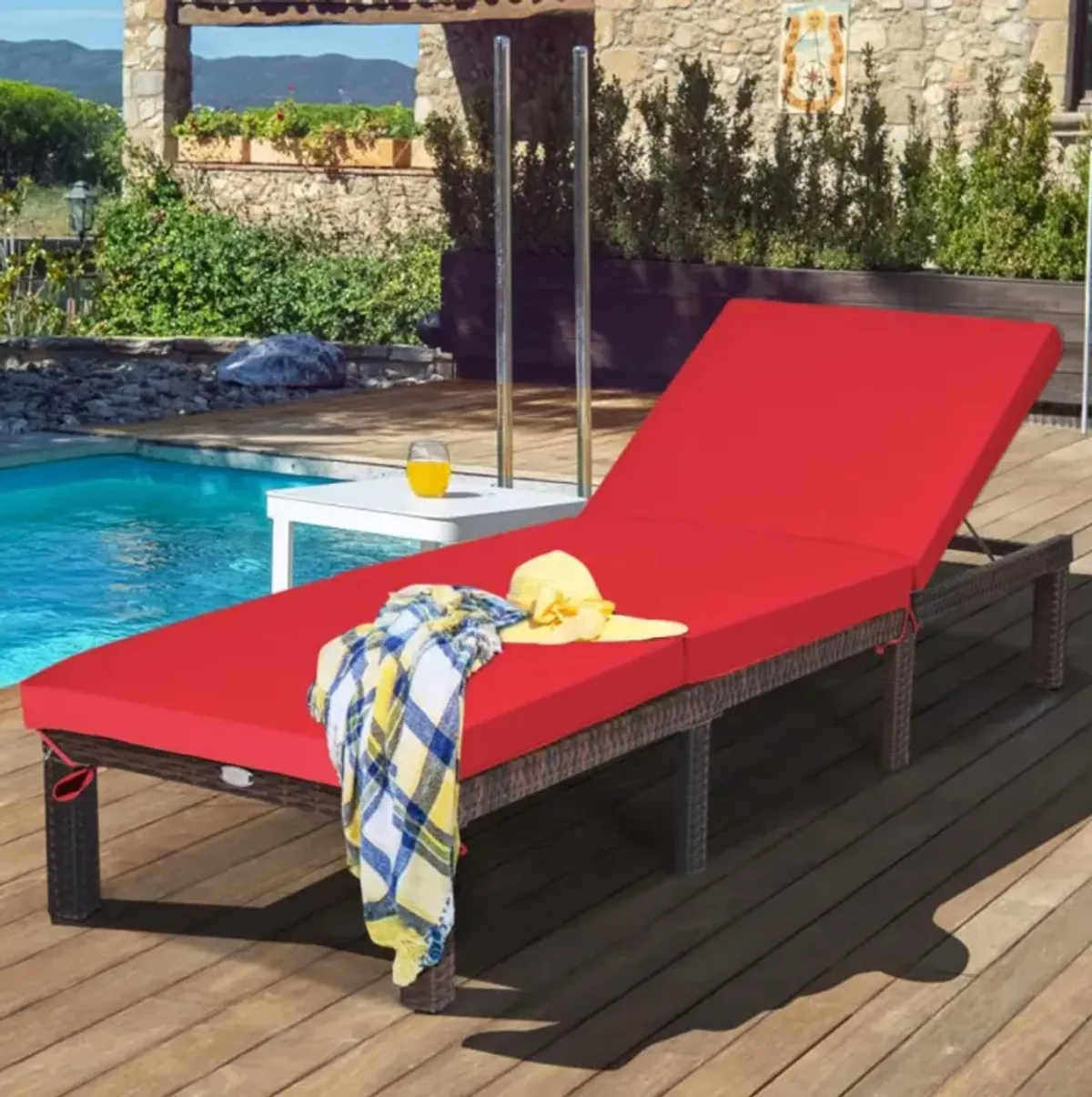 Hivvago Paito Wicker Chaise Lounger with Adjustable Backrest and Cushion