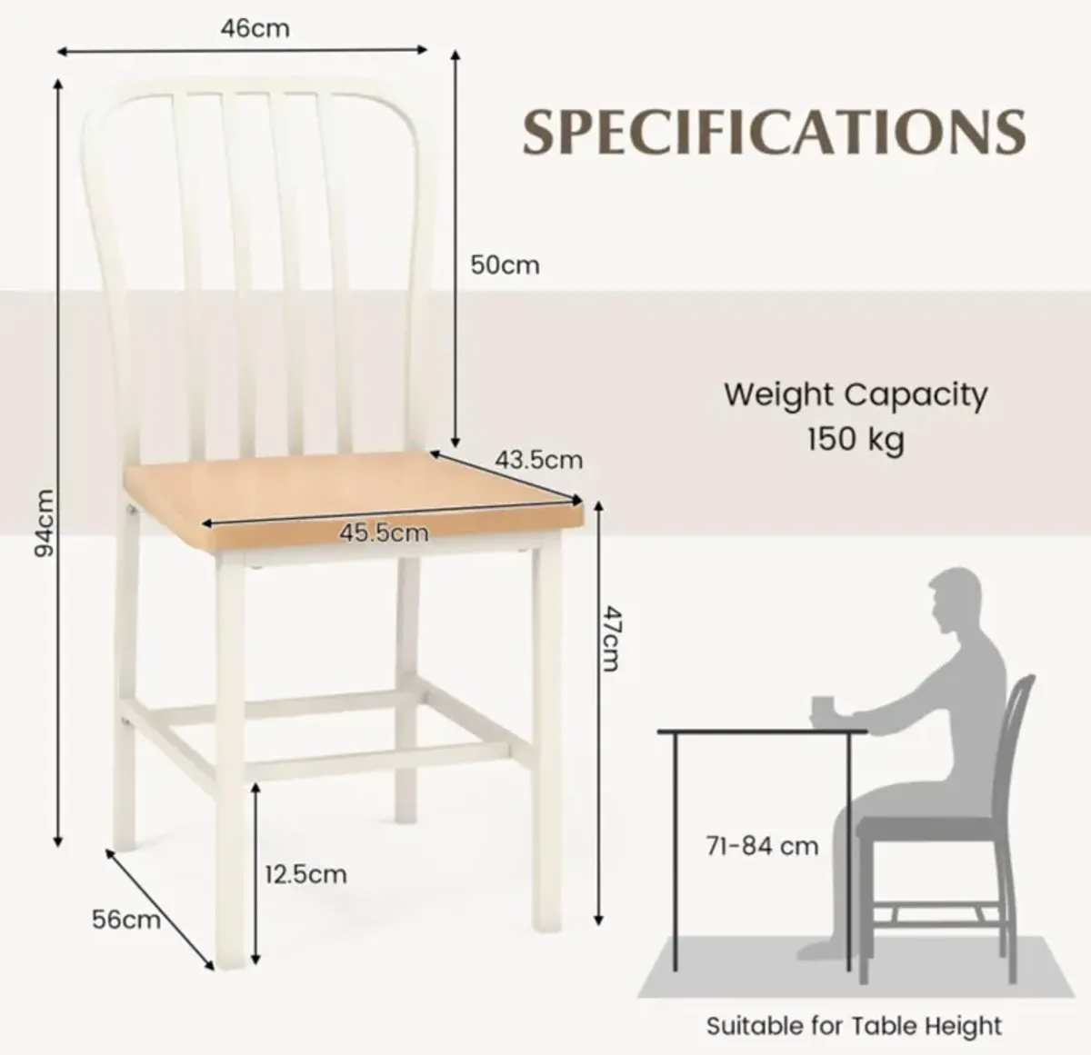 Hivvago Armless Spindle Back Dining Chair Set of 2 with Ergonomic Seat