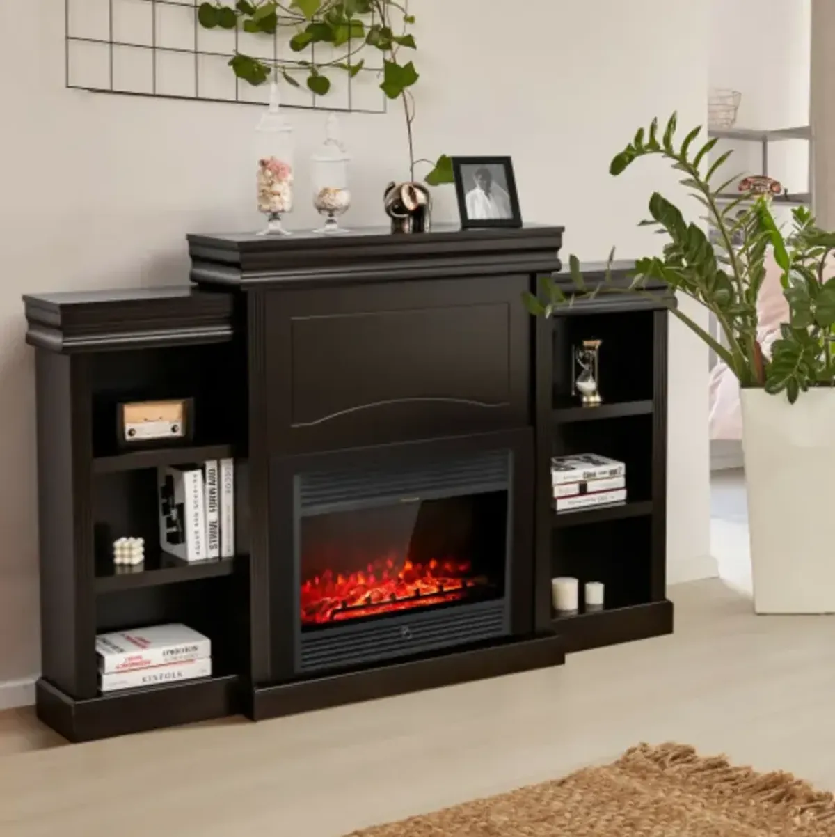 70 Inch Modern Fireplace Media Entertainment Center with Bookcase