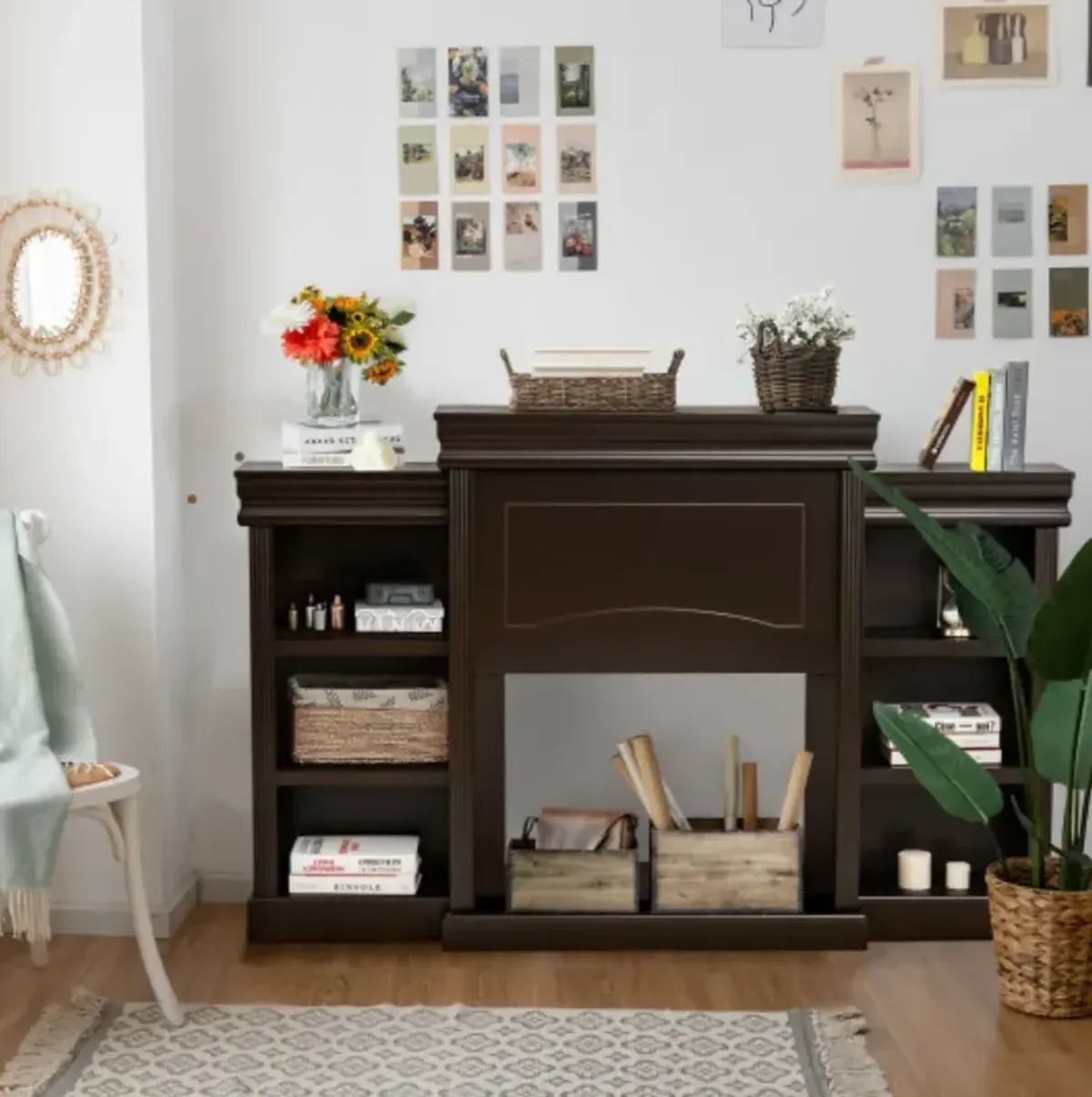 Modern Fireplace Media Entertainment Center with Bookcase