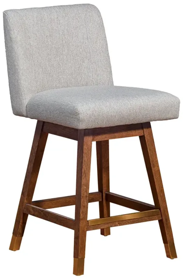 Basila Swivel Stool in Grey Oak Wood Finish with Pearl Fabric