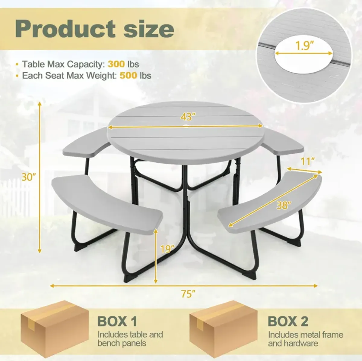 8-Person Outdoor Picnic Table and Bench Set with Umbrella Hole