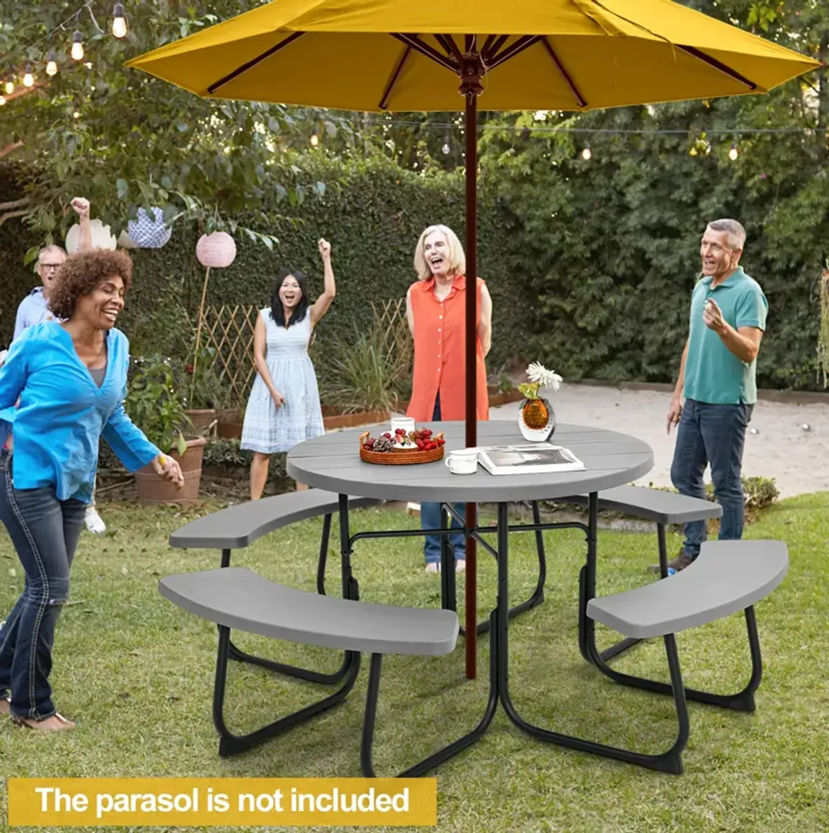 8-Person Outdoor Picnic Table and Bench Set with Umbrella Hole