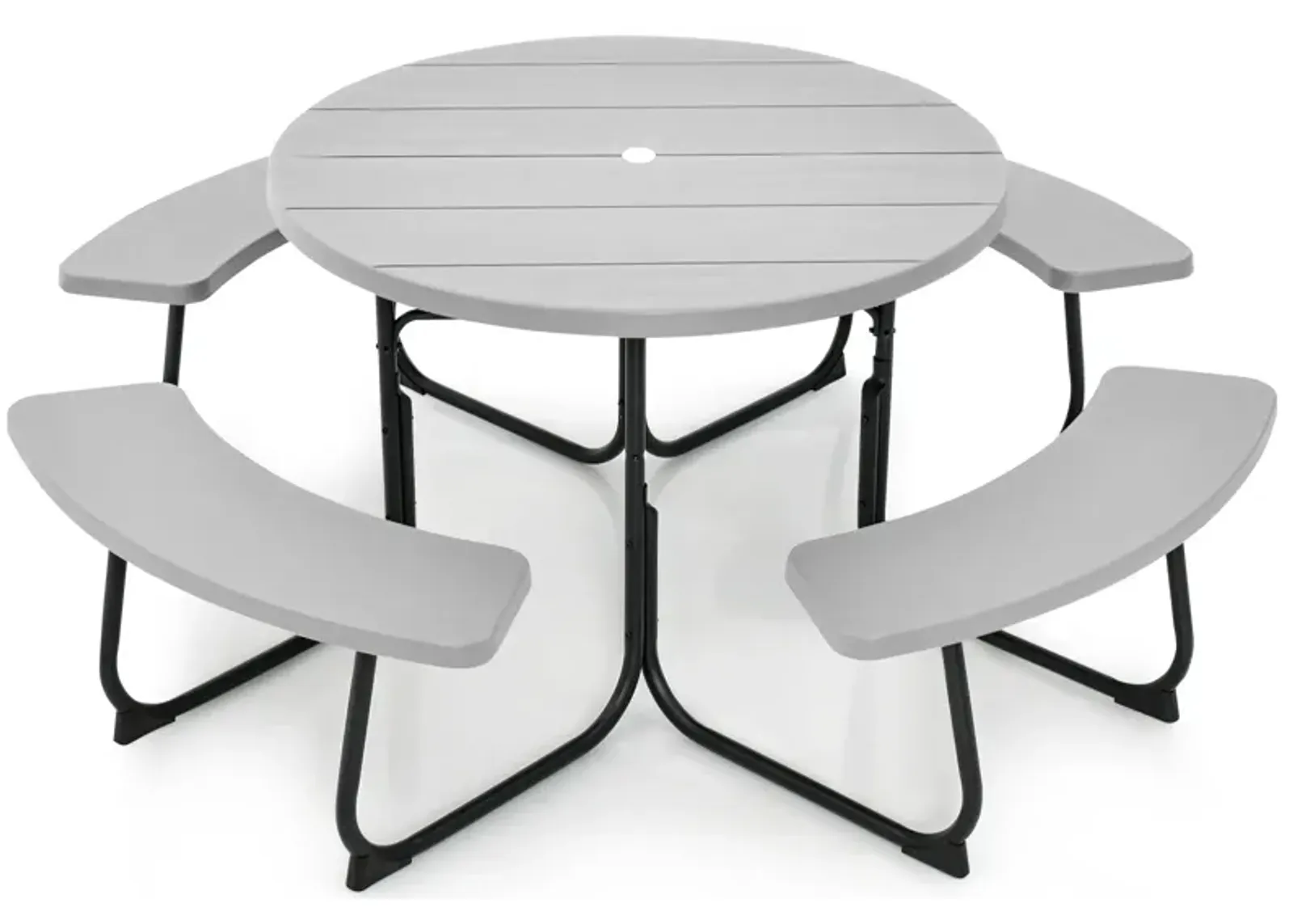 8-Person Outdoor Picnic Table and Bench Set with Umbrella Hole