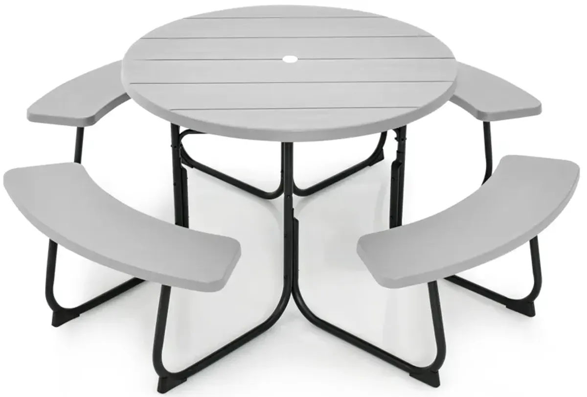 8-Person Outdoor Picnic Table and Bench Set with Umbrella Hole