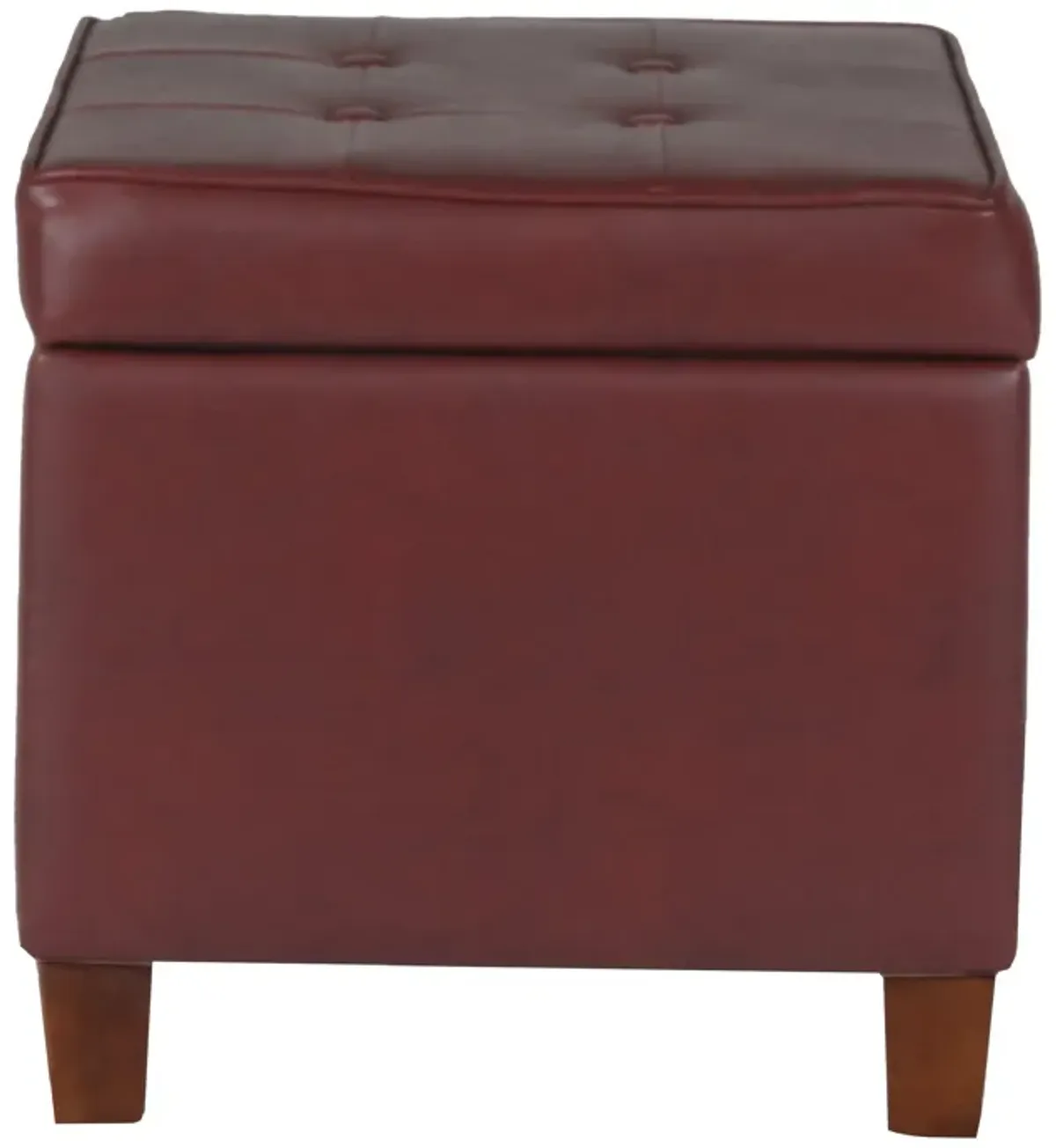 Square Shape Leatherette Upholstered Wooden Ottoman with Tufted Lift Off Lid Storage, Red - Benzara