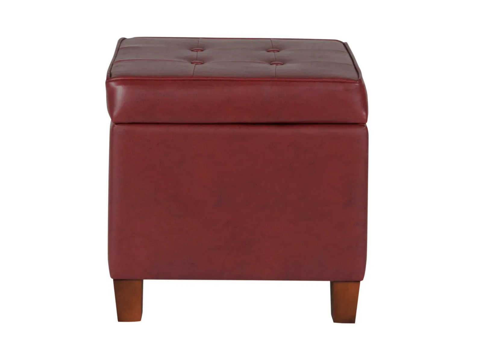 Square Shape Leatherette Upholstered Wooden Ottoman with Tufted Lift Off Lid Storage, Red - Benzara