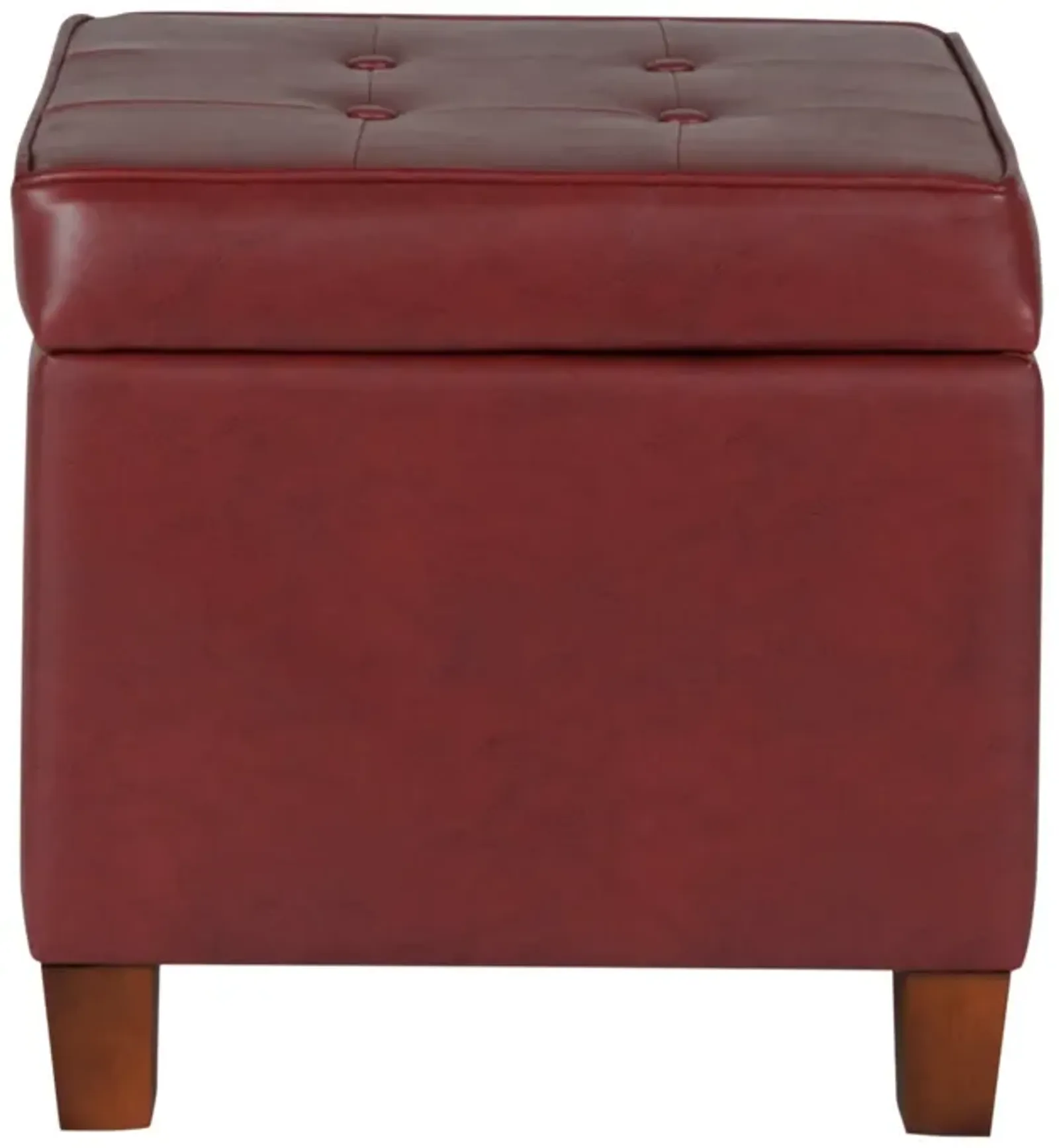 Square Shape Leatherette Upholstered Wooden Ottoman with Tufted Lift Off Lid Storage, Red - Benzara