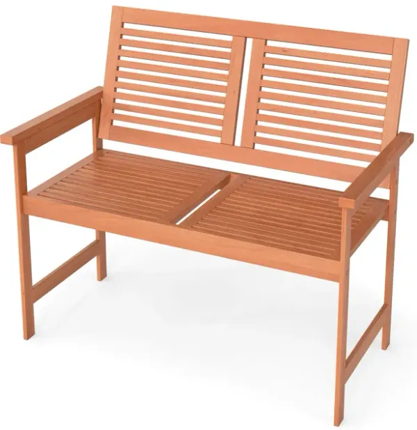 2-Seater Outdoor Bench – Slatted Wooden Design for Patio, Garden, or Deck