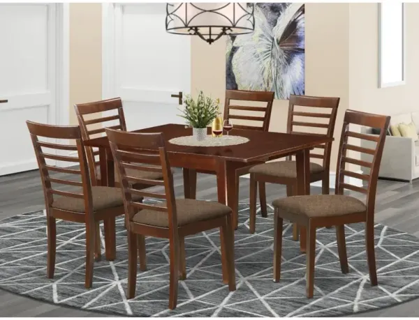 7 Pc Kitchen nook Dining set-breakfast nook and 6 Dining Chairs in Mahogany