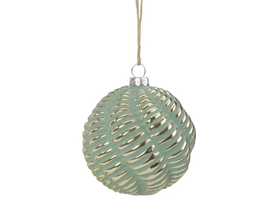 4-Inch Green and Gold Glass Ball Christmas Ornament