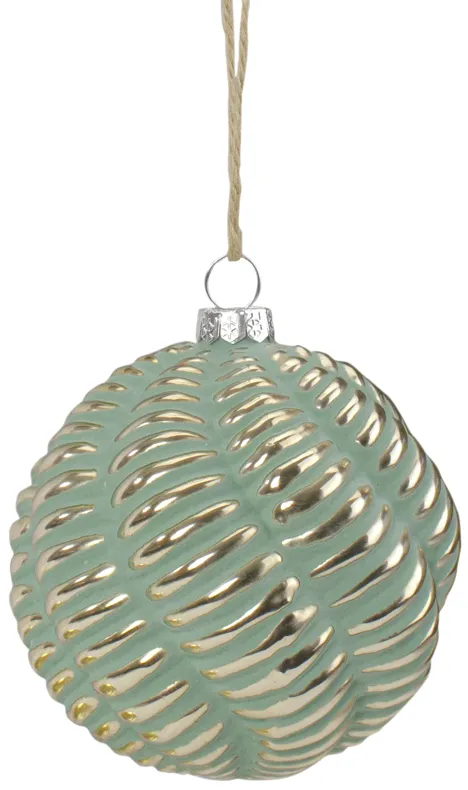 4-Inch Green and Gold Glass Ball Christmas Ornament