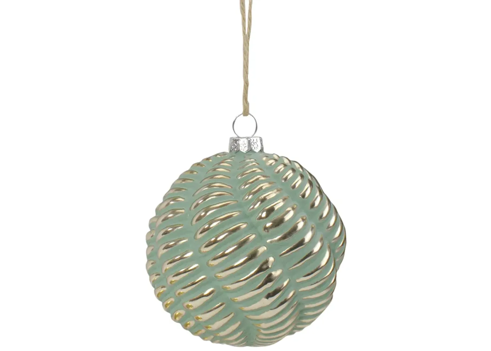 4-Inch Green and Gold Glass Ball Christmas Ornament