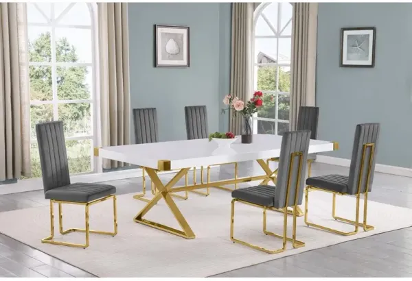 Best Quality Furniture 7pc Large(94) white wood top dining set with gold base and 6 chairs